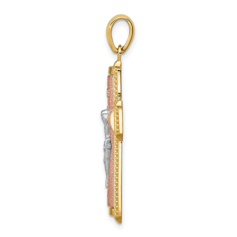 14K Two-tone White Rhodium INRI Crucifix Pendant