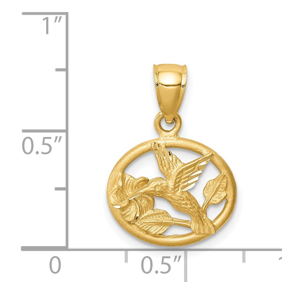 14K D/C Brushed Hummingbird Pendant