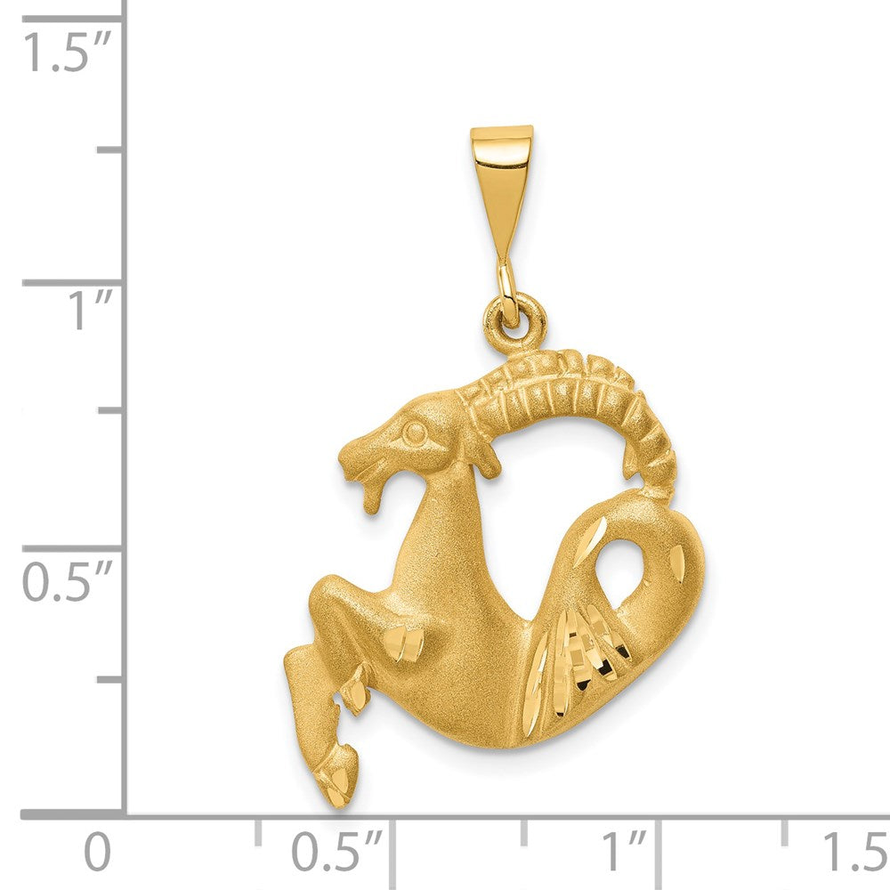 14k Satin Diamond-cut Capricorn Zodiac Charm
