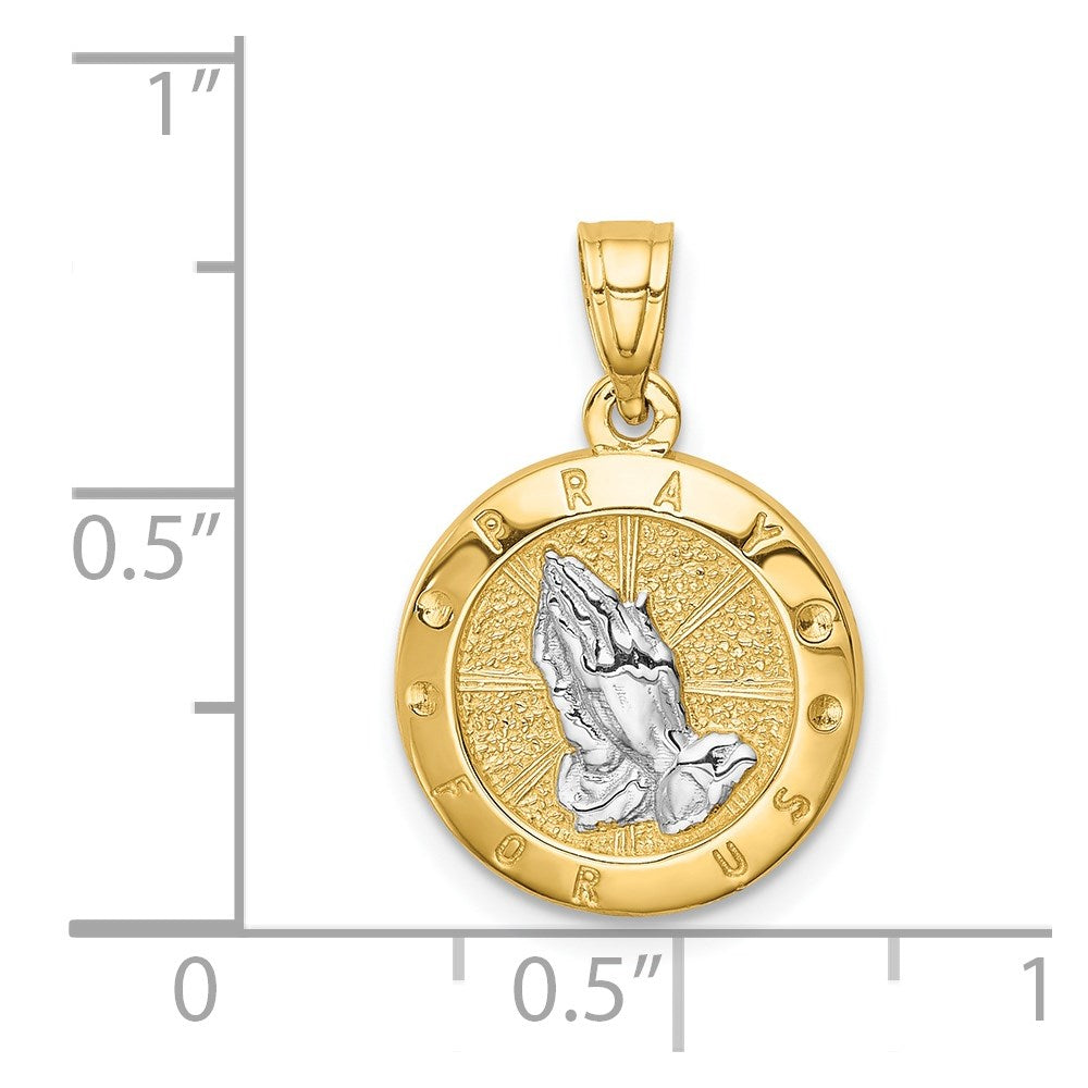 14K w/Rhodium Praying Hands Pendant