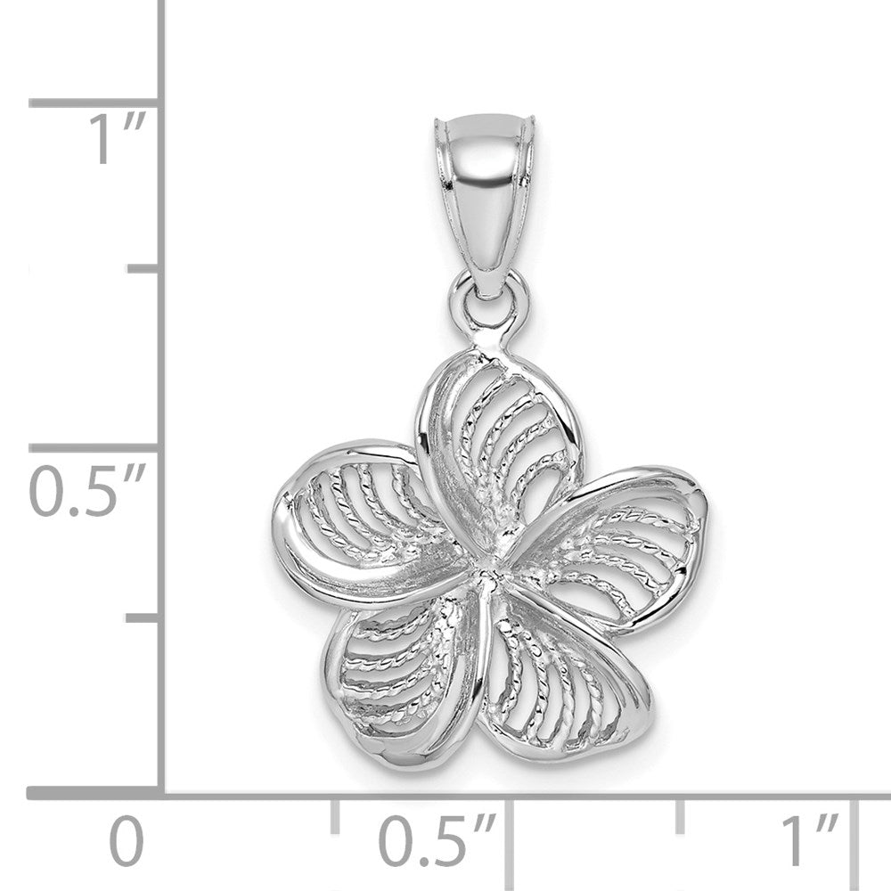 14k White Gold Beaded and Polished Plumeria Flower Charm