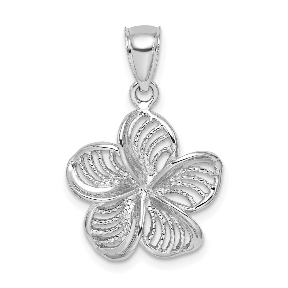 14k White Gold Beaded and Polished Plumeria Flower Charm