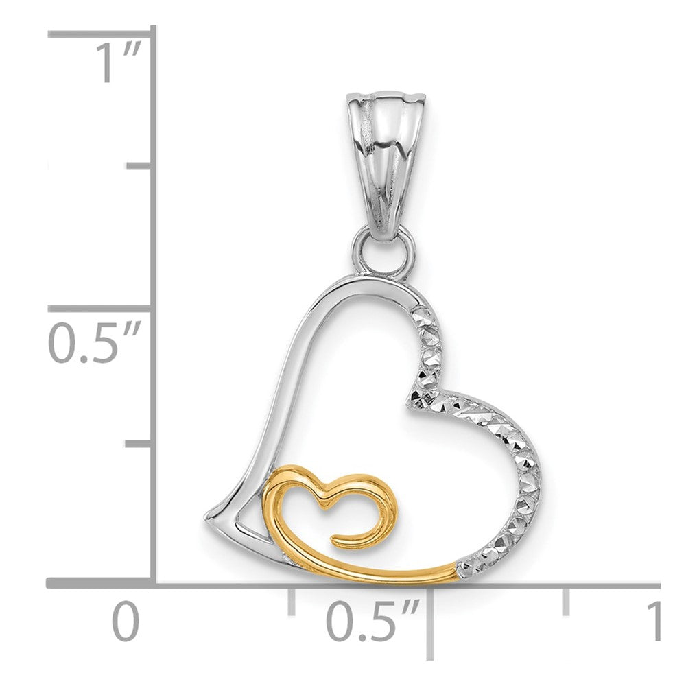 14K Two-tone Diamond-cut Hearts Pendant