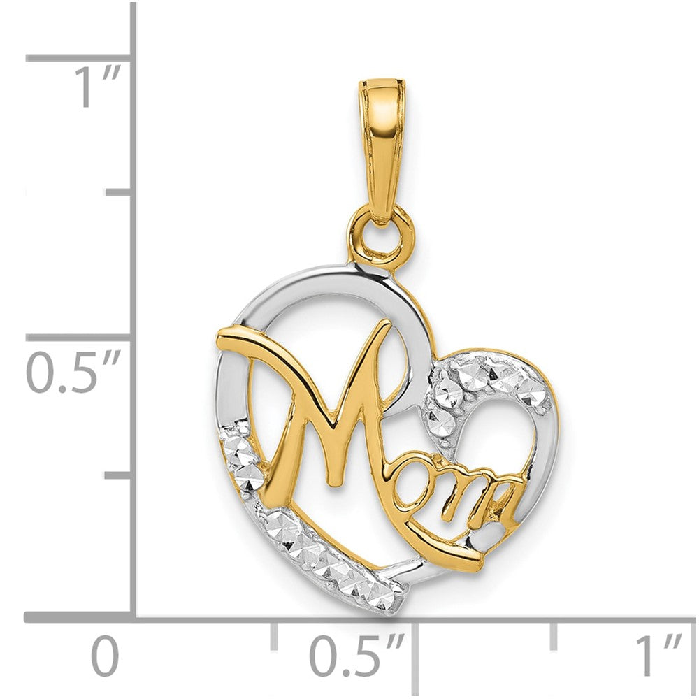 14k and White Rhodium D/C Heart Mom Pendant