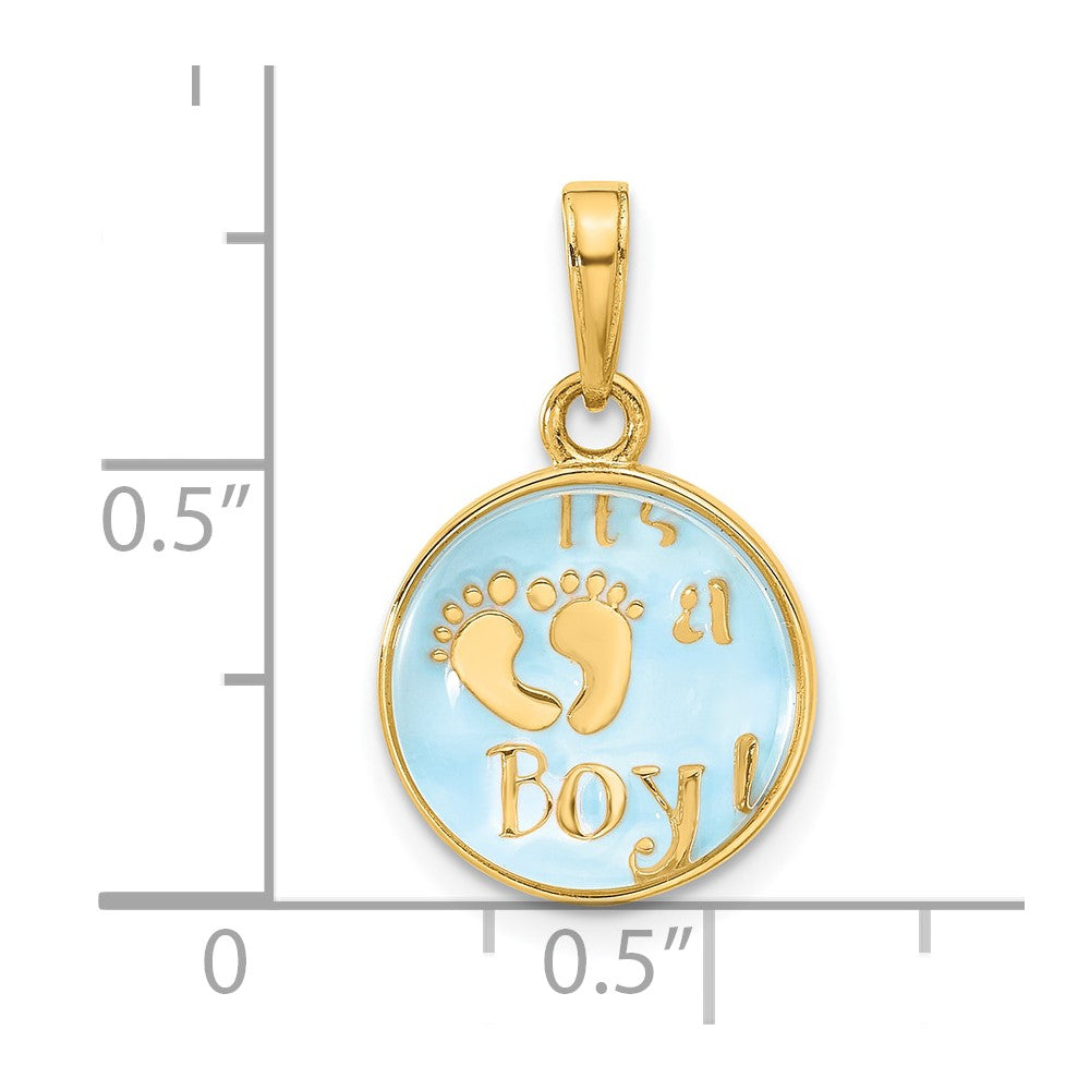 14K Polished with Blue Enamel and Clear Epoxy Resin It's A Boy Pendant