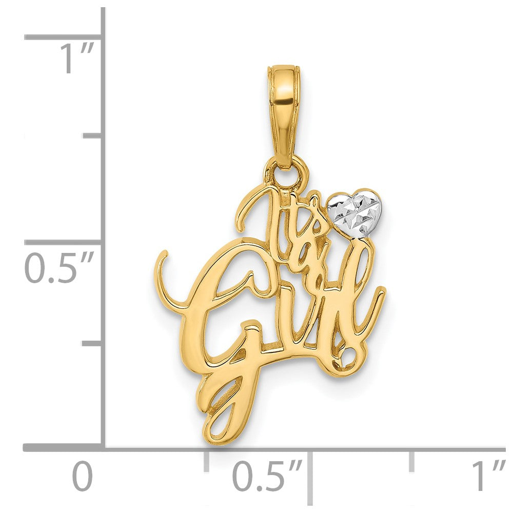 14k and White Rhodium D/C Heart It's A Girl Pendant