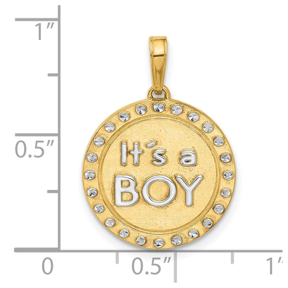 14k and White Rhodium D/C It's A Boy Pendant