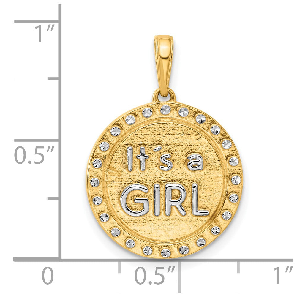 14k and White Rhodium D/C It's A Girl Pendant