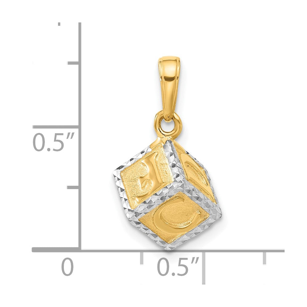 14K and White Rhodium D/C 3D Baby Letter Block Pendant