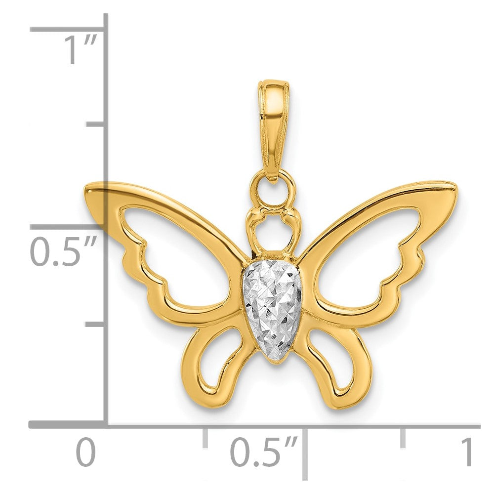 14K and White Rhodium Polished and D/C Butterfly Pendant