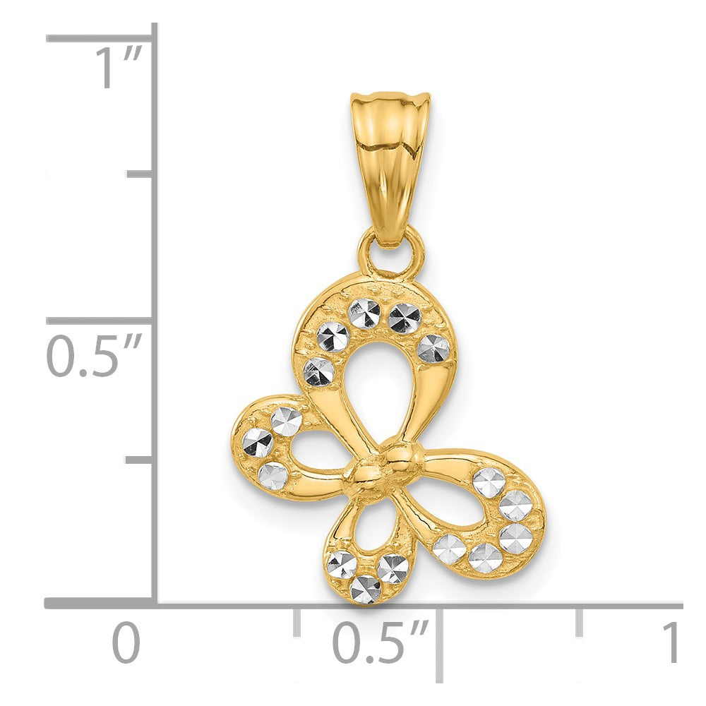 14K and White Rhodium Polished and D/C Butterfly Pendant