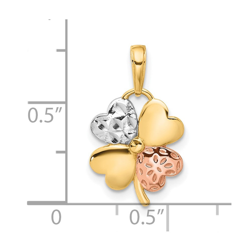 14k w/Rose and White Rhodium Polished and D/C Clover Pendant
