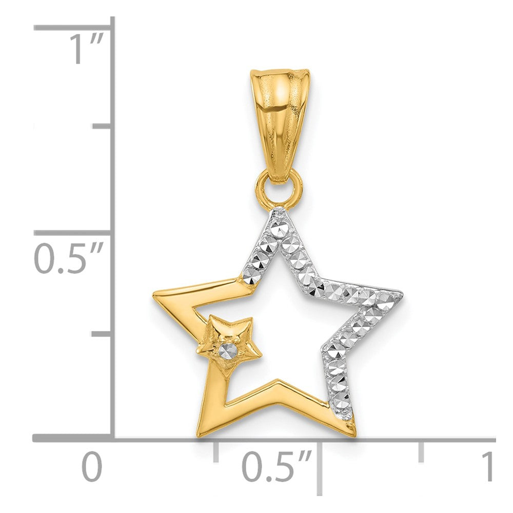 14K and White Rhodium D/C Stars Pendant
