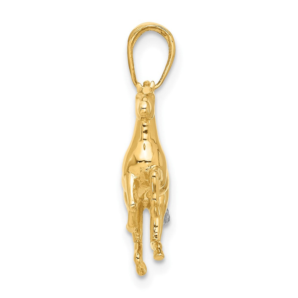 14K and White Rhodium D/C 3D Horse Pendant
