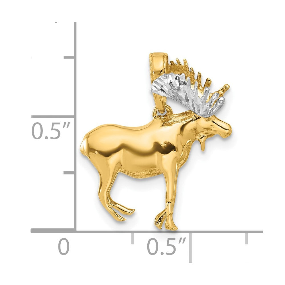 14K and White Rhodium D/C 3D Moose Pendant