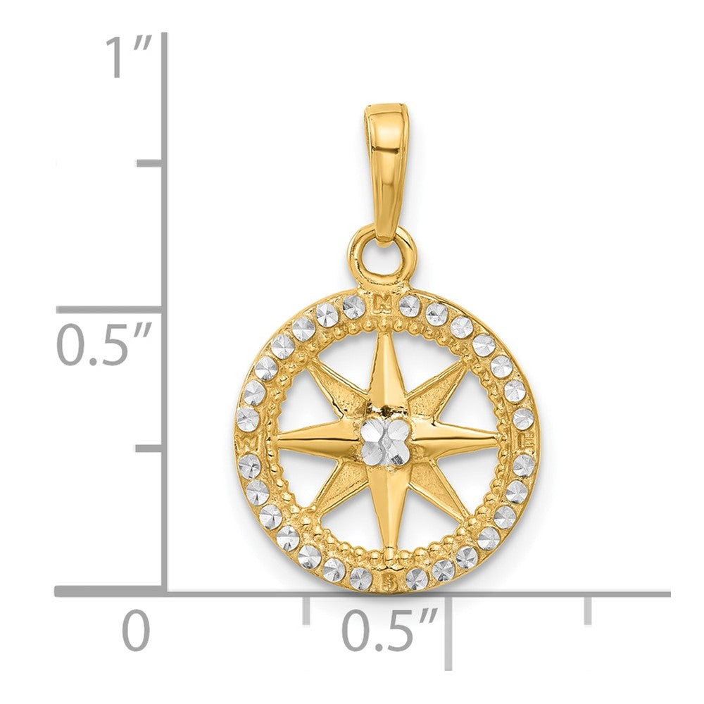 14k and White Rhodium D/C Compass Pendant