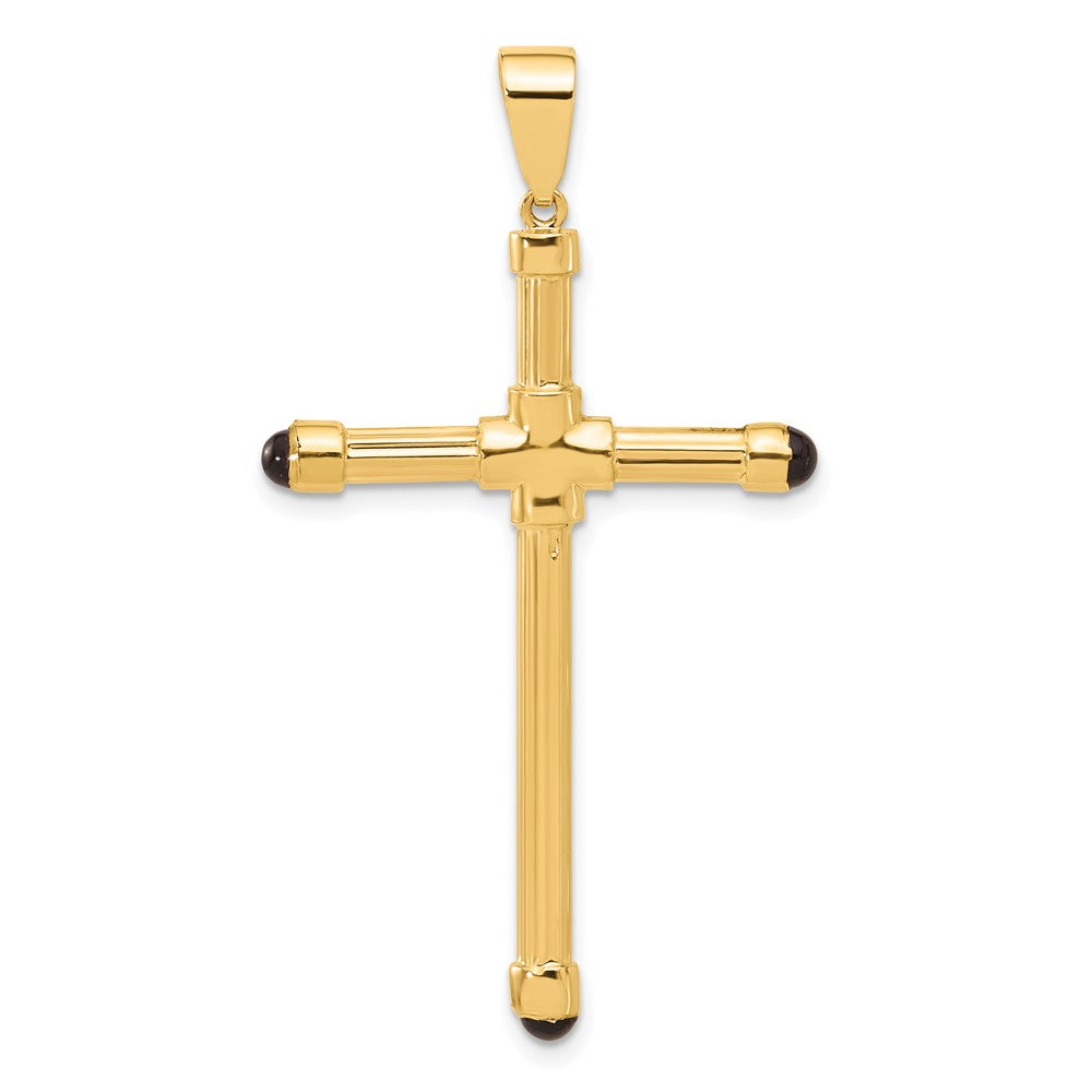 14K Polished with Black Onyx Cross Pendant
