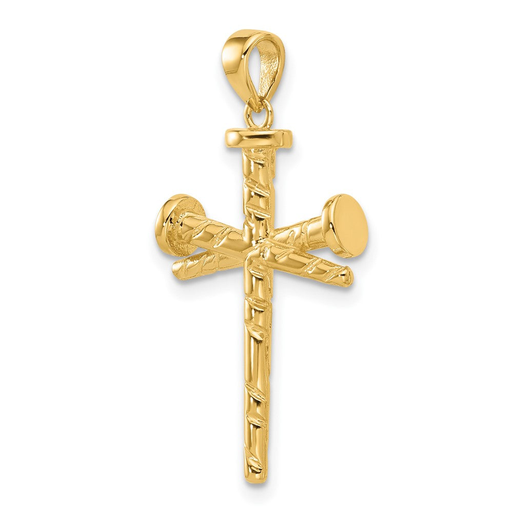 14K Polished and Textured Nails Cross Pendant