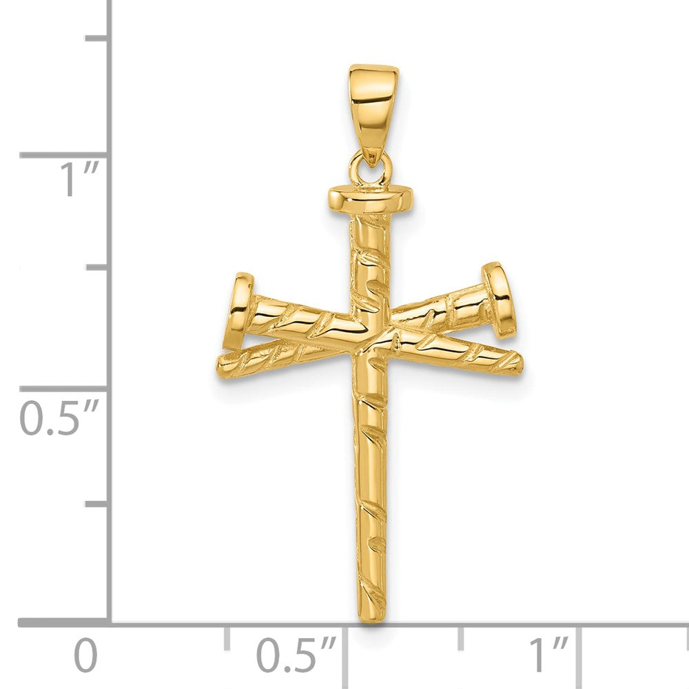 14K Polished and Textured Nails Cross Pendant