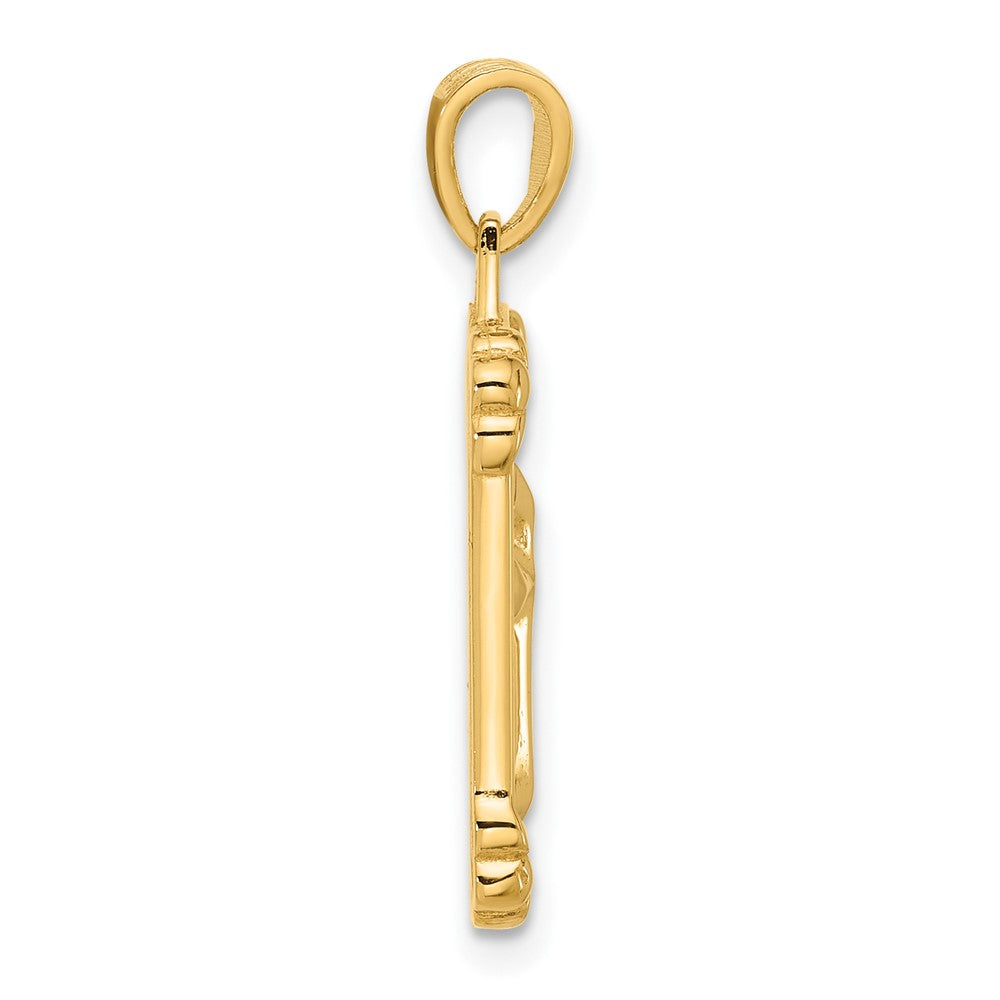 14K Polished and Textured Dog Tag Cross Pendant