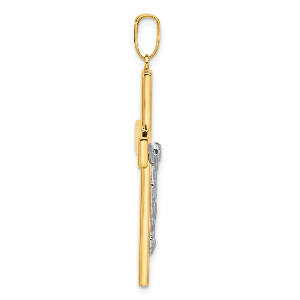 14K Two-tone Polished and Textured Crucifix Pendant