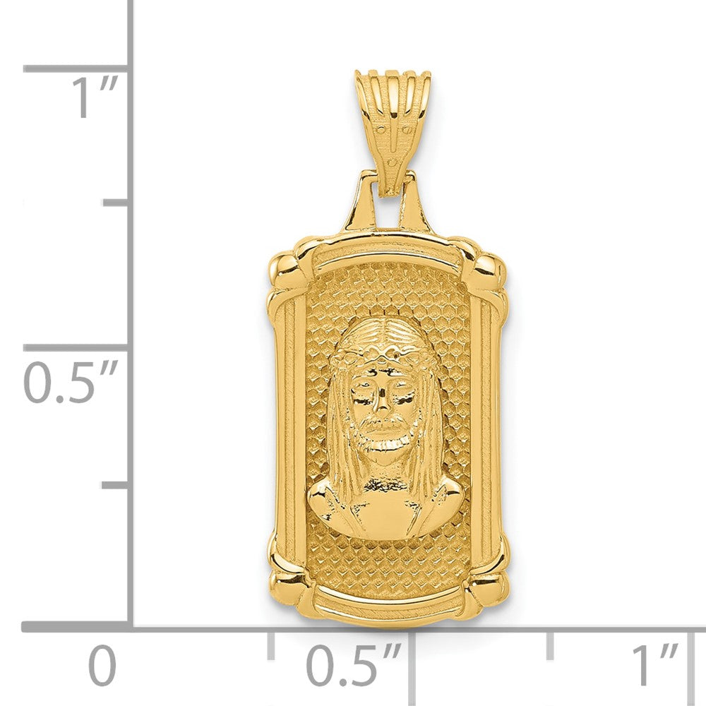 14K Polished and Textured Dog Tag Jesus Pendant