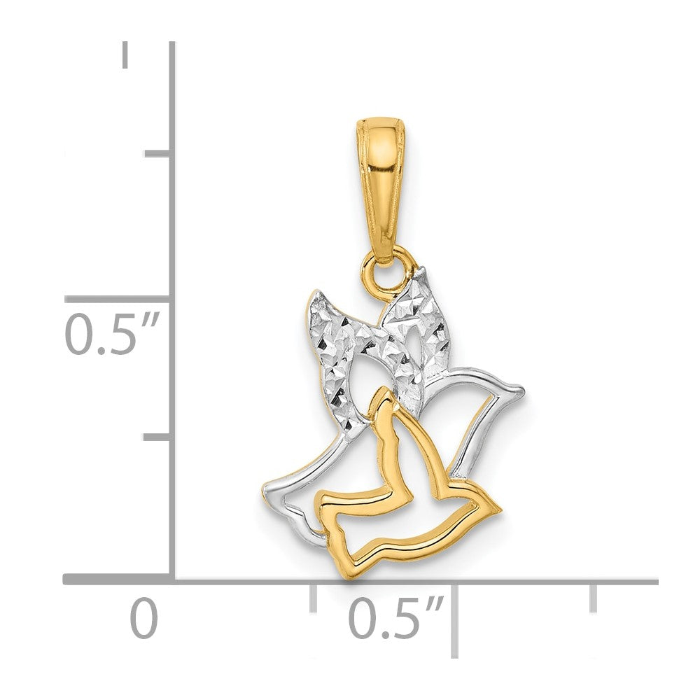 14K with White Rhodium D/C Doves Pendant