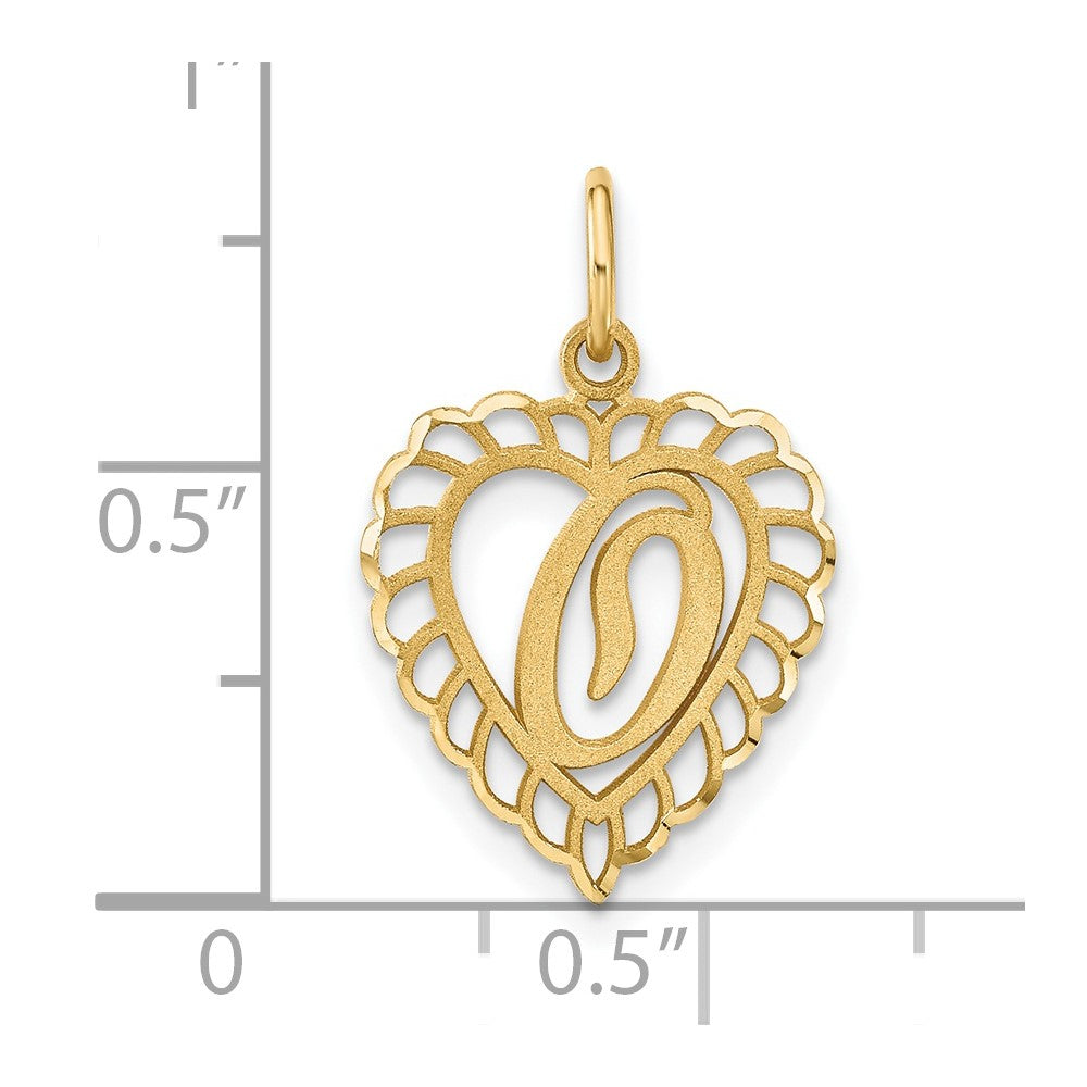 14k Heart Letter O Charm