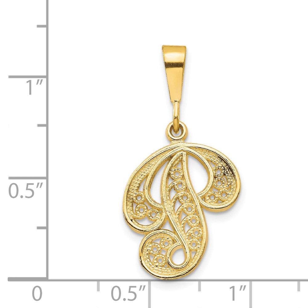 14KY Polished Script Filigree Letter P Initial Pendant