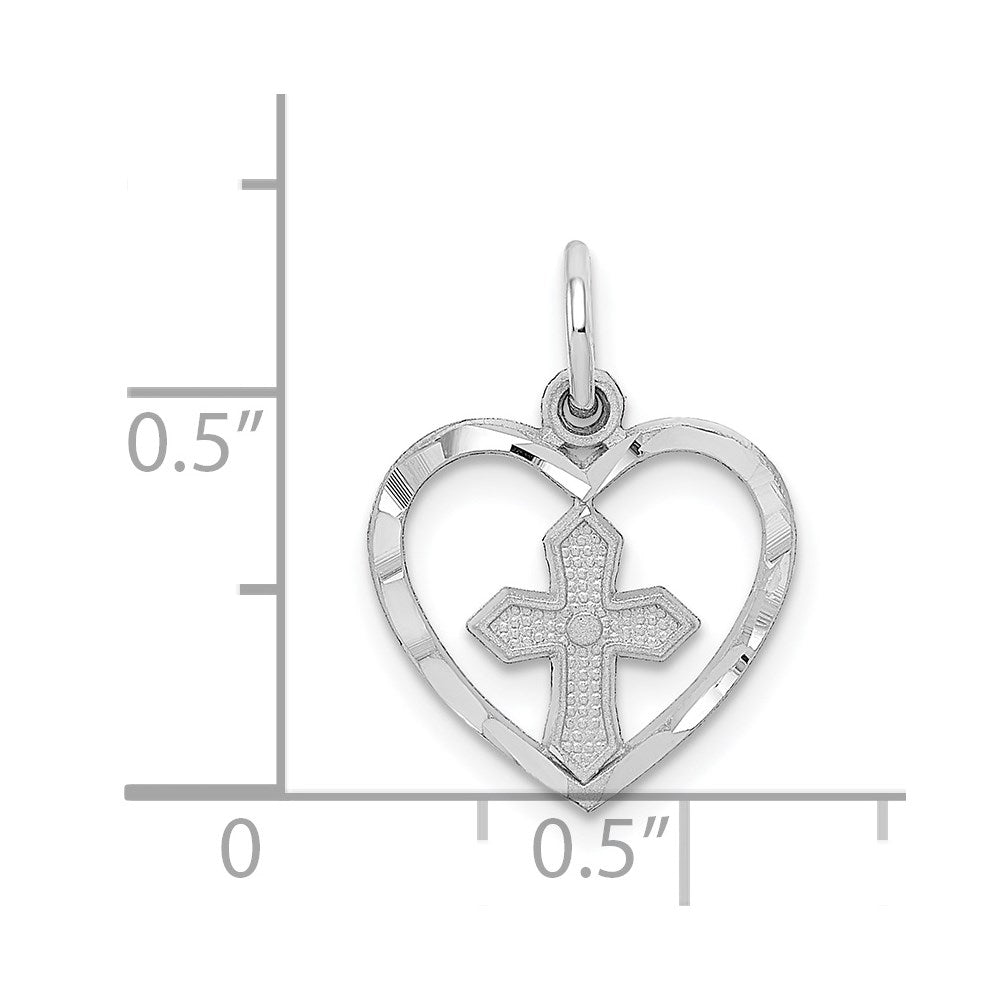 14k White Gold Cross in Heart Charm