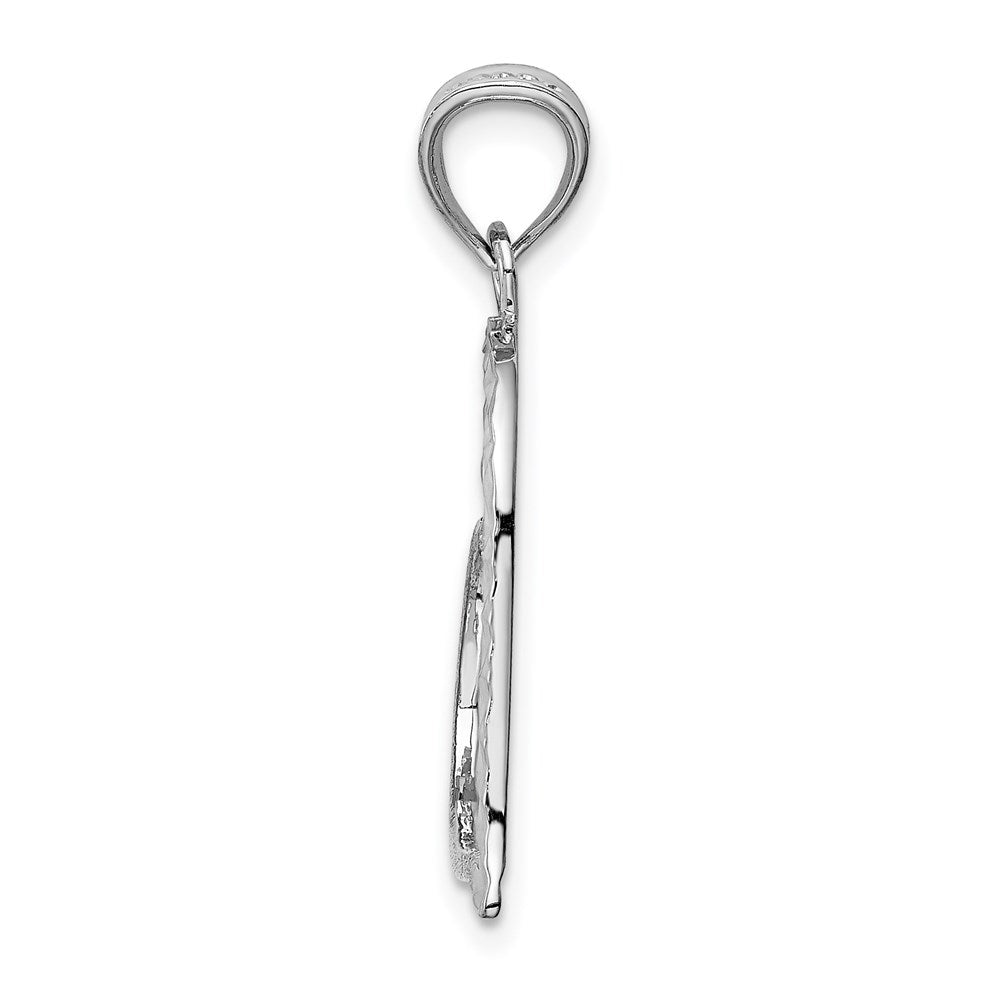 14k White Gold Solid Satin Diamond-cut Reversible Heart Pendant