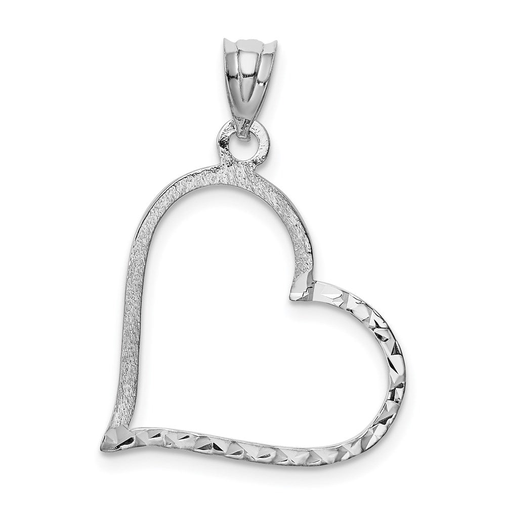 14k White Gold Solid Satin Diamond-cut Reversible Heart Pendant