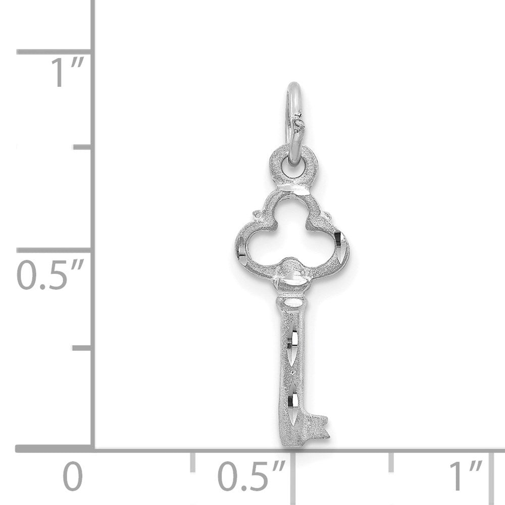 14K White Gold Polished Diamond-cut 3D Key Charm