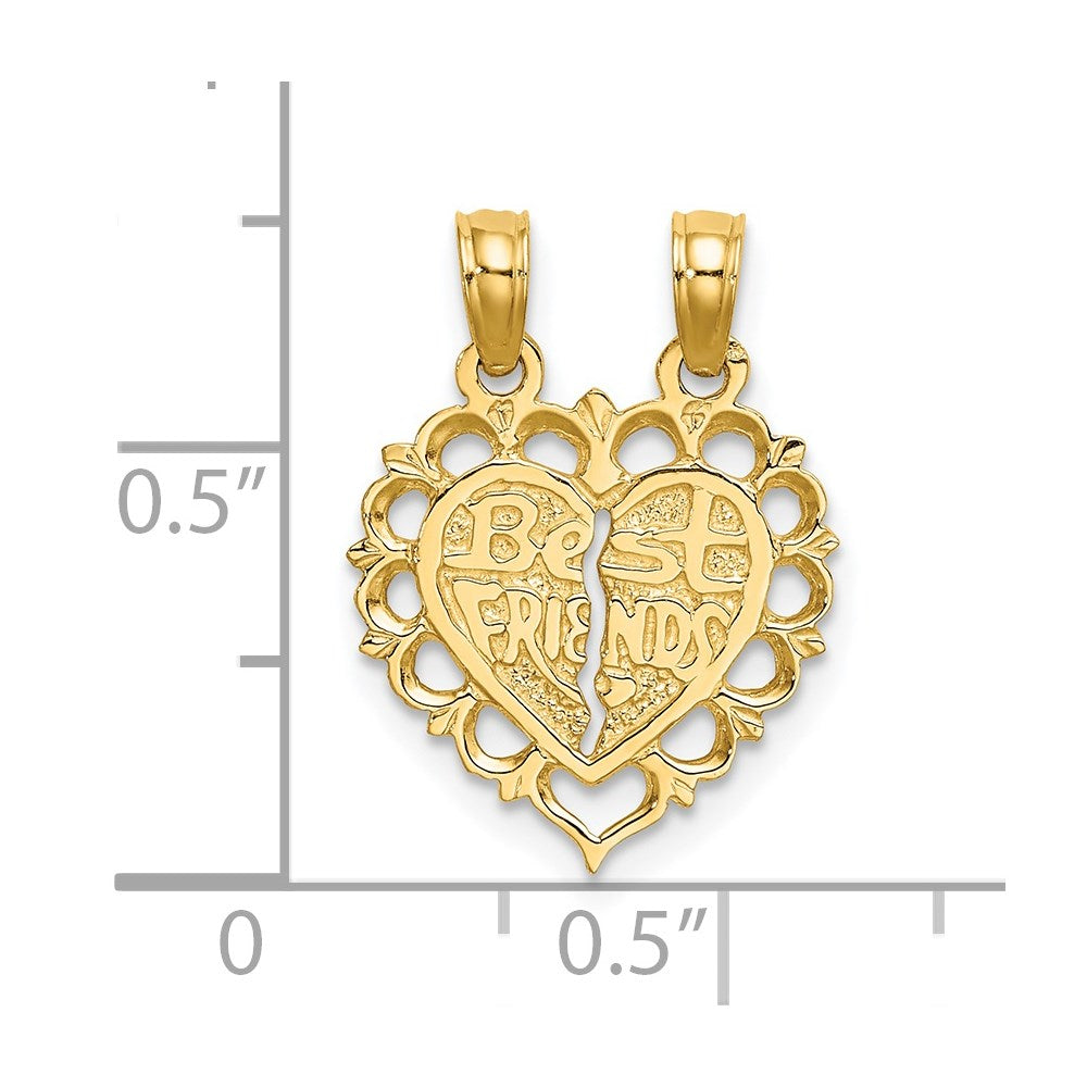14k Polished BEST FRIEND 2 Piece Break-Apart Heart Charm