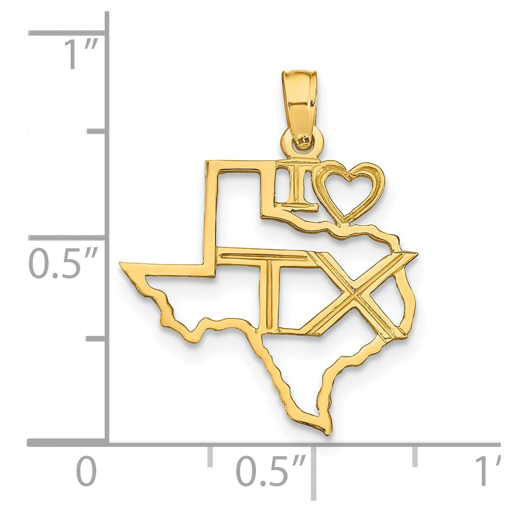 14k Solid Texas State Pendant
