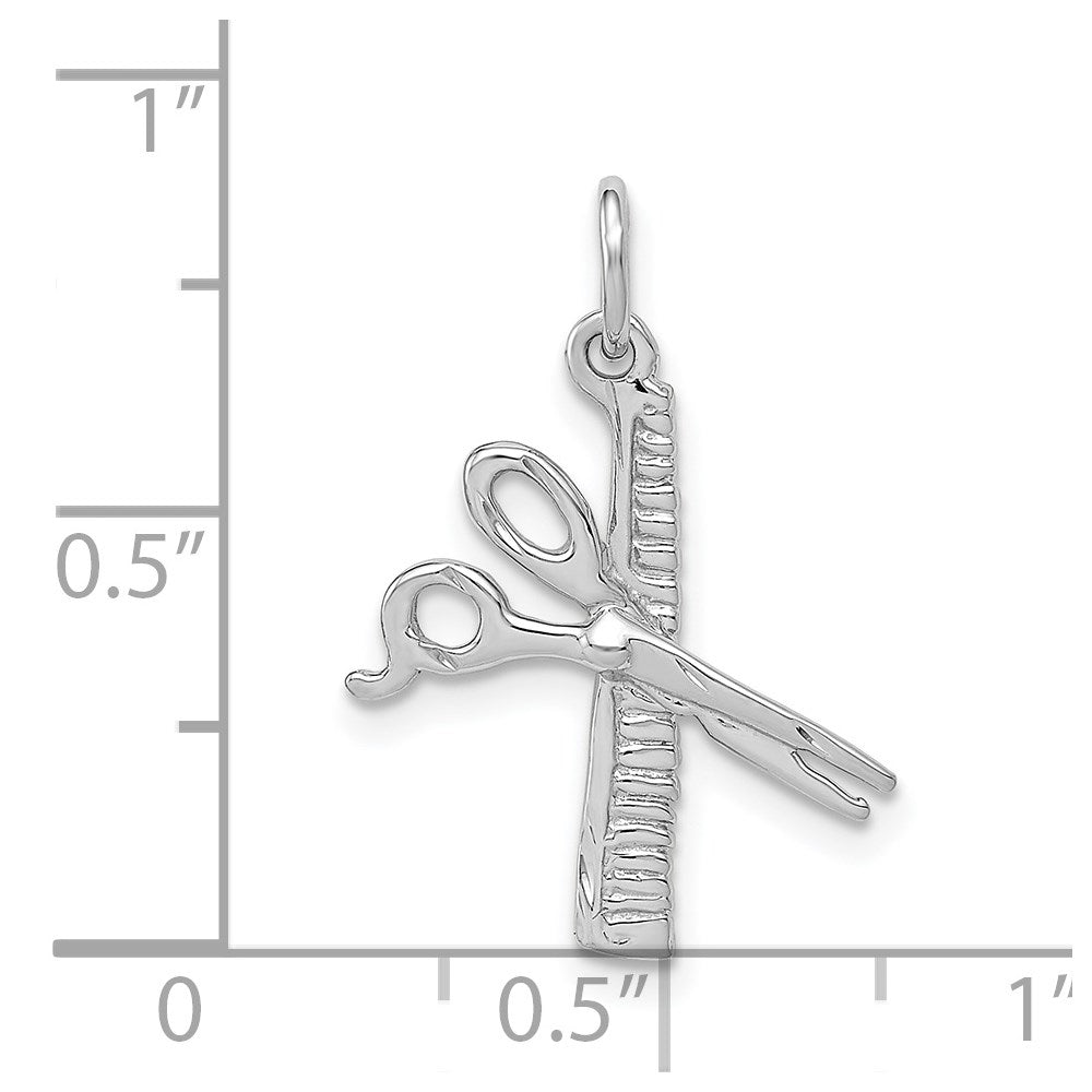 14k White Gold Satin Diamond-cut Comb and Scissors Charm