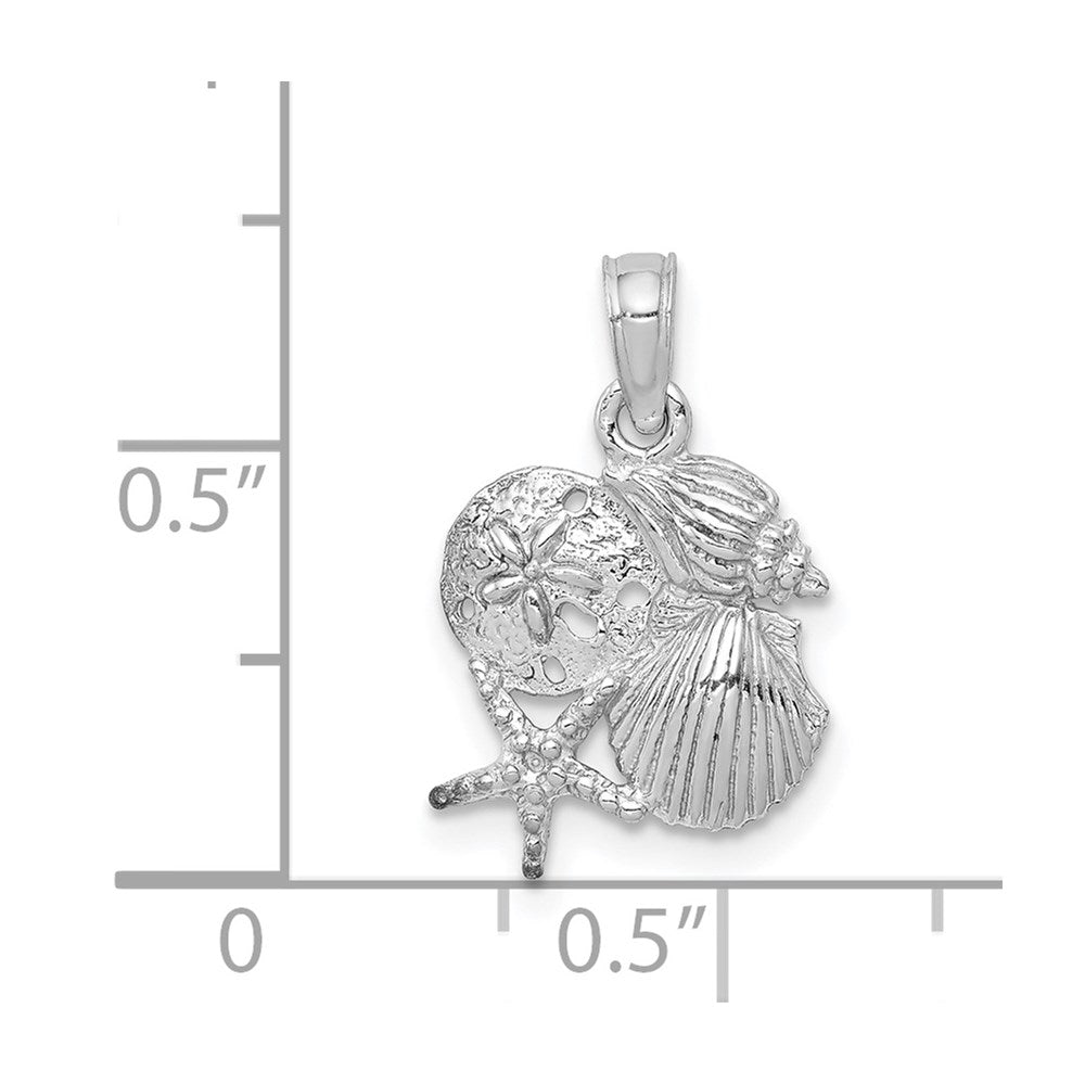 14k White Gold Polished Mini Shell Cluster Pendant