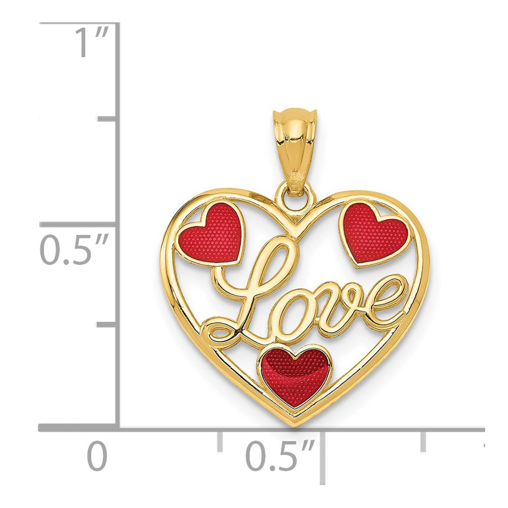 14k Red Enameled LOVE Hearts Pendant