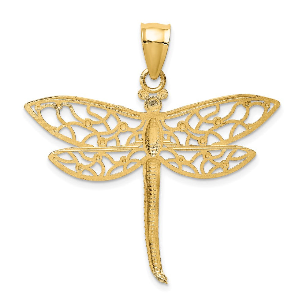 14K Diamond-cut Dragonfly Pendant