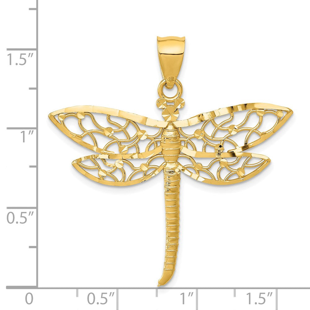 14K Diamond-cut Dragonfly Pendant