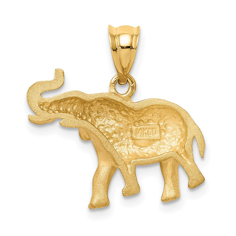 14K Brushed Diamond-cut Elephant Pendant
