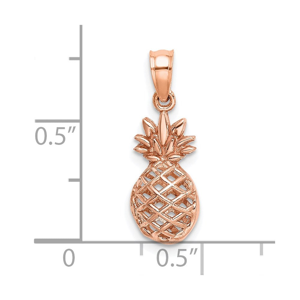 14K Rose Polished 3D Pineapple Pendant