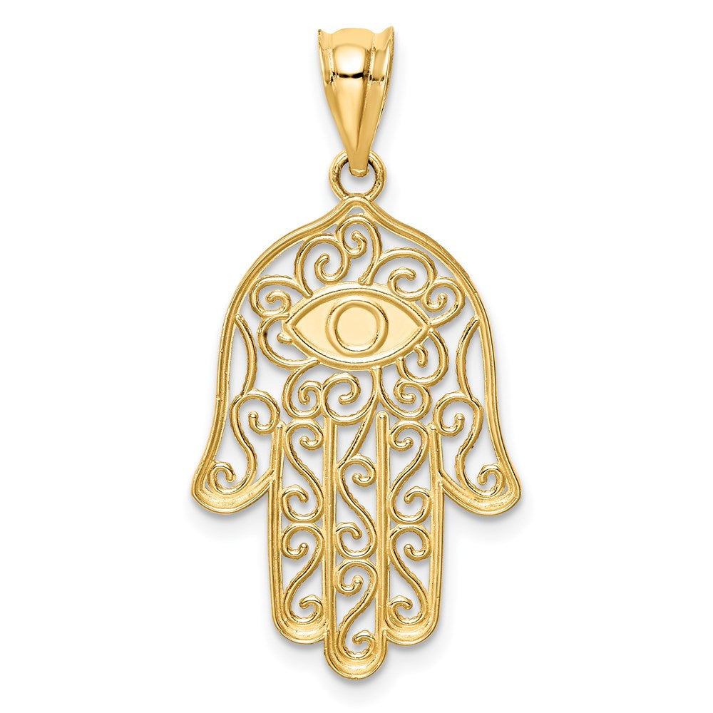 14K Polished and Enameled Hamsa Pendant