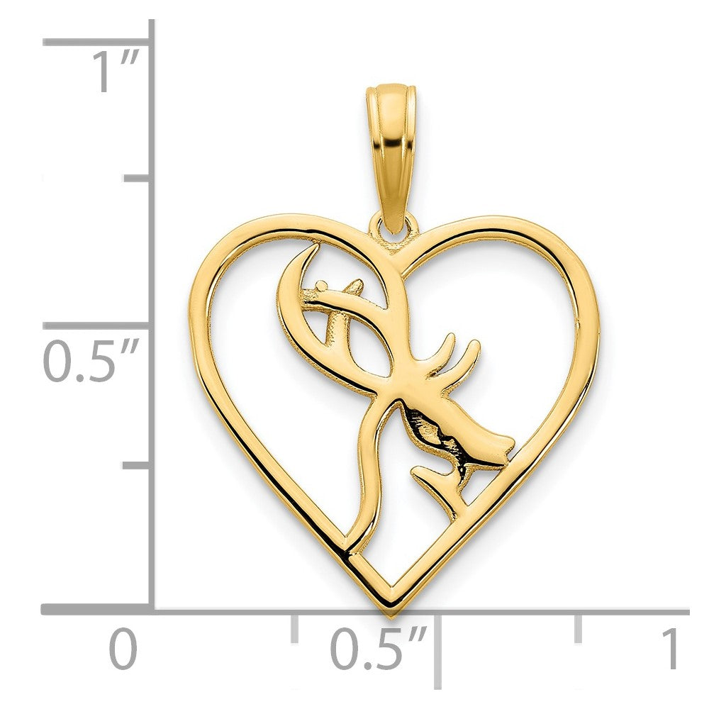 14ky Deer in a Heart Pendant