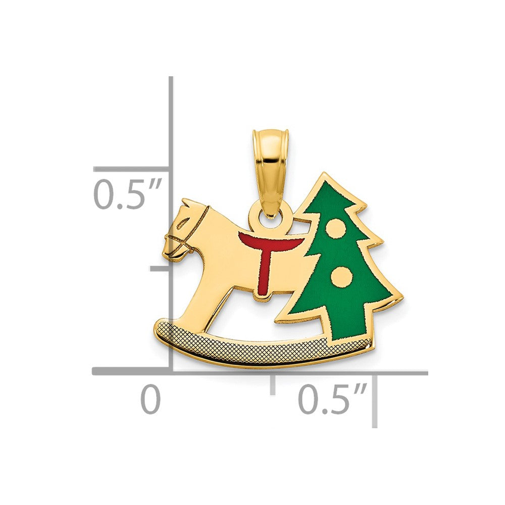 14k Polished Epoxy Rocking Horse with Christmas Tree Pendant