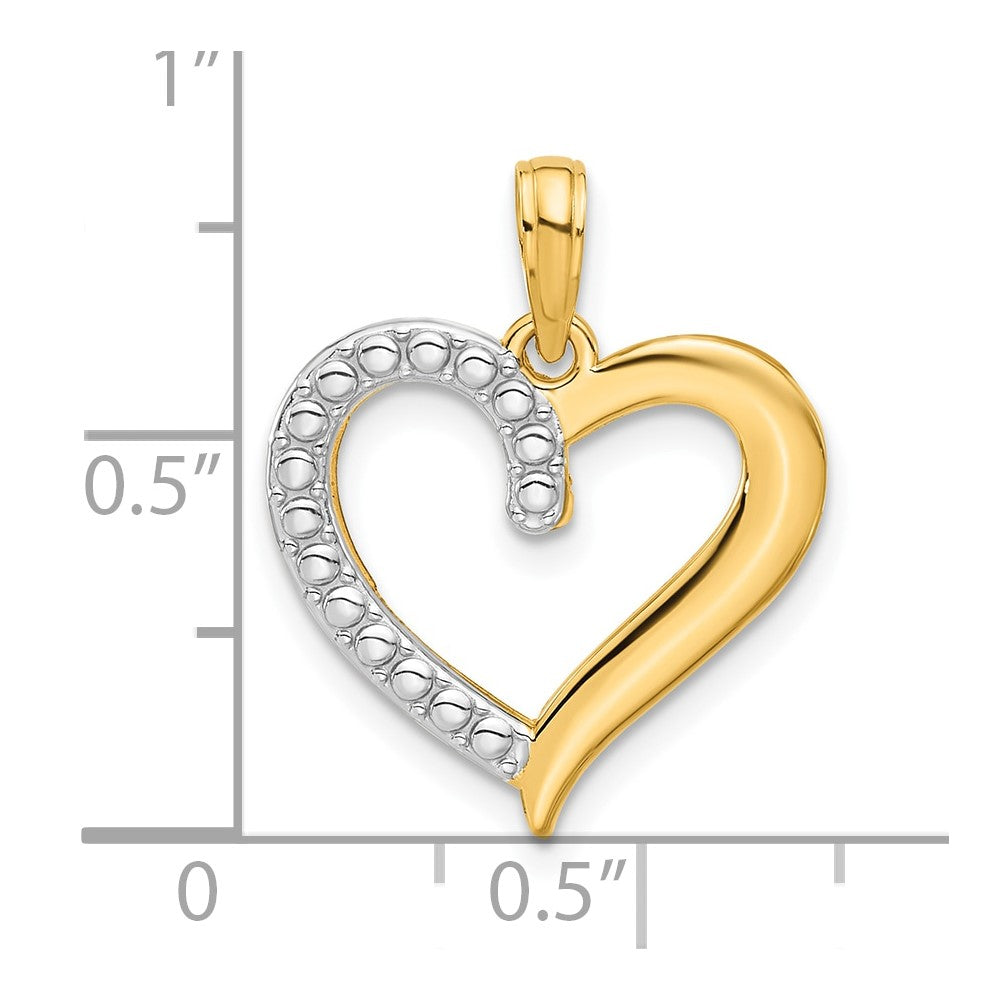 14k and Rhodium Polished Heart Pendant