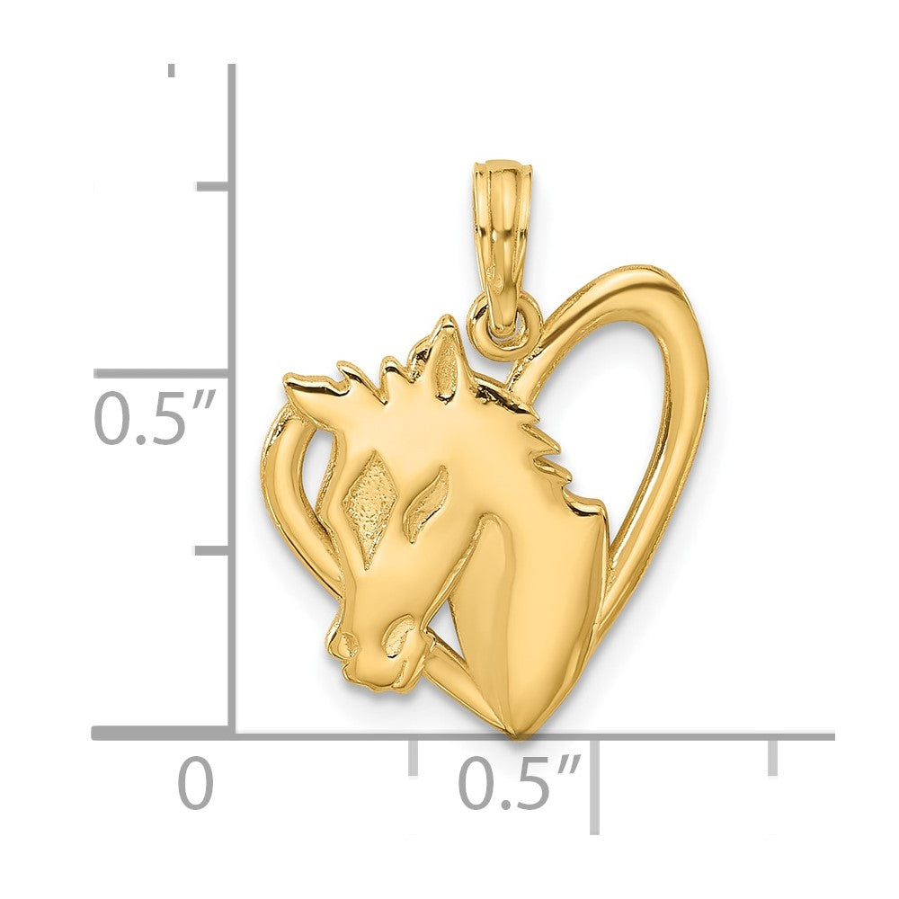 14K Polished Heart with Horse Pendant