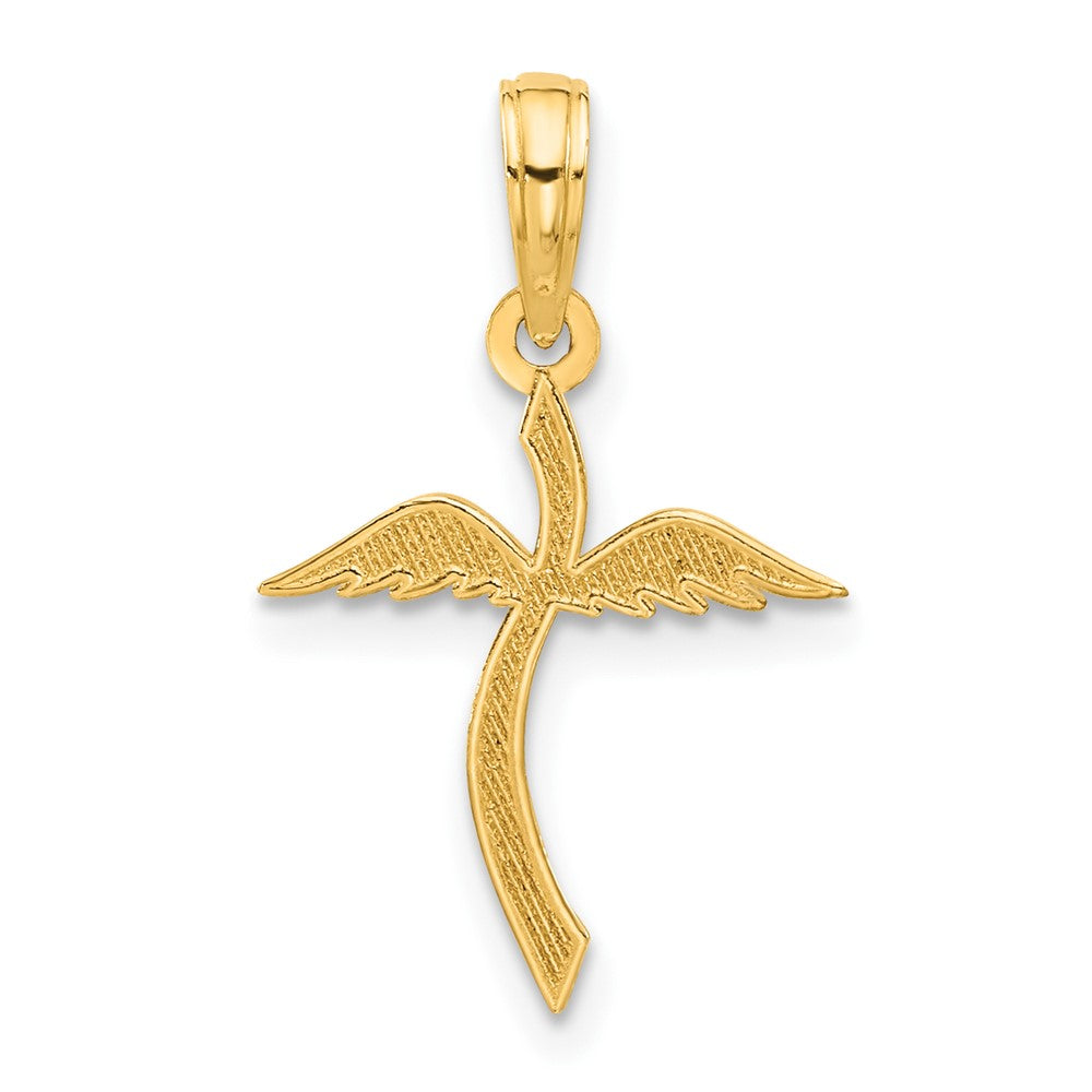 14k Polished Cross with Wings Pendant
