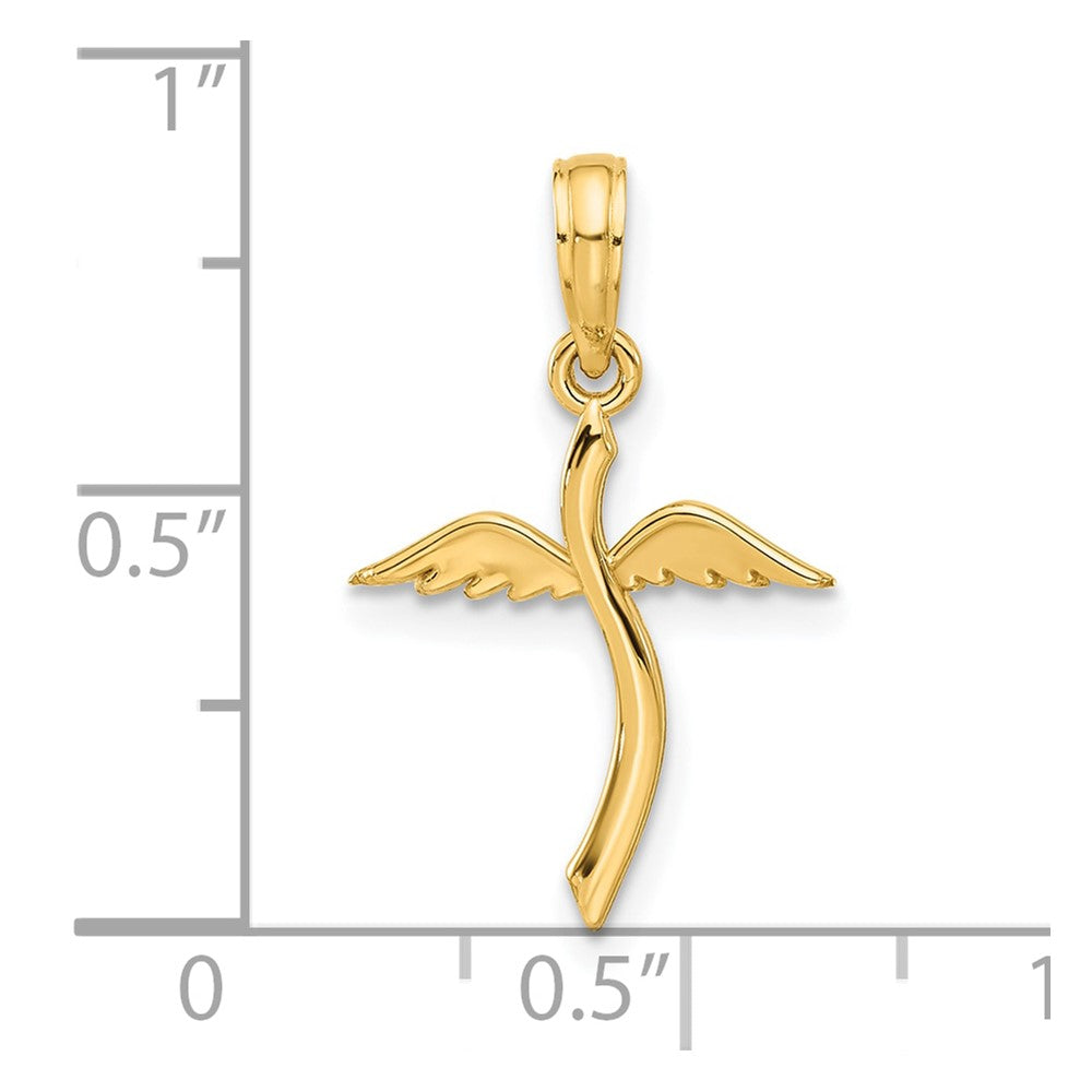 14k Polished Cross with Wings Pendant