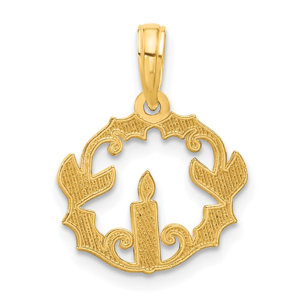 14k Polished Candle with Holly Circle Pendant